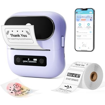 Phomemo M220 Bluetooth thermische labelprinter voor barcode, adres, thuis, verzending, kleine bedrijven, kleding, draadloze draagbare printer met 1 rollabel, paars Phomemo M220 Bluetooth thermische labelprinter voor barcode, adres, thuis, verzending, kleine bedrijven, kleding, draadloze draagbare printer met 1 rollabel, paars
