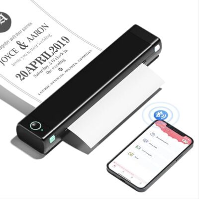 Phomemo M08F Draagbare printer, A4 thermische printer, zonder inkt, compatibel met Bluetooth met smartphone, USB met tablet/Mac, zwart Phomemo M08F Draagbare printer, A4 thermische printer, zonder inkt, compatibel met Bluetooth met smartphone, USB met tablet/Mac, zwart