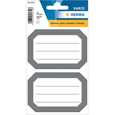 HERMA 5719 12 stuks zelfklevende etiketten met neutrale grijze rand, 82 x 55 mm, voor school, kinderen, meisjes, jongens, wit HERMA 5719 12 stuks zelfklevende etiketten met neutrale grijze rand, 82 x 55 mm, voor school, kinderen, meisjes, jongens, wit