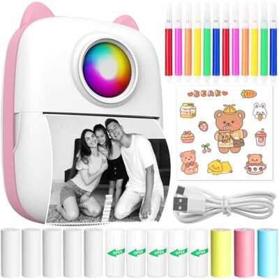 CYJJYZ Draagbare mini-printer, zakprinter, draadloos, bluetooth, mini-thermische printer, inktvrije printer voor iOS en Android, voor notities, foto's, dagboek, etiketten (roze) CYJJYZ Draagbare mini-printer, zakprinter, draadloos, bluetooth, mini-thermische printer, inktvrije printer voor iOS en Android, voor notities, foto's, dagboek, etiketten (roze)