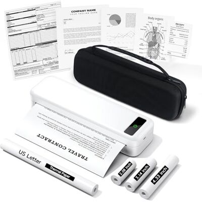 TATTMUSE Draagbare draadloze en inktvrije Bluetooth-thermische printer voor telefoon en laptop, A4-letterformaat, met draagtas en 4 rollen thermisch papier TATTMUSE Draagbare draadloze en inktvrije Bluetooth-thermische printer voor telefoon en laptop, A4-letterformaat, met draagtas en 4 rollen thermisch papier