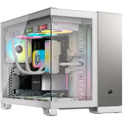Corsair 2500 x mATX-behuizing met dubbele kamer Panoramisch gehard glas omgekeerde verbinding compatibel met moederbord geen ventilatoren inbegrepen wit/grijs gesatineerd aluminium Corsair 2500 x mATX-behuizing met dubbele kamer Panoramisch gehard glas omgekeerde verbinding compatibel met moederbord geen ventilatoren inbegrepen wit/grijs gesatineerd aluminium