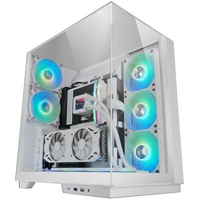 Mars Gaming MC-3GF, ATX gaming-behuizing, drievoudig gehard glas, 2 x 120 mm ARGB-ventilator achter, verticale houder voor grafische kaarten, pc-toren vloeistofkoeling tot 360 mm, wit Mars Gaming MC-3GF, ATX gaming-behuizing, drievoudig gehard glas, 2 x 120 mm ARGB-ventilator achter, verticale houder voor grafische kaarten, pc-toren vloeistofkoeling tot 360 mm, wit