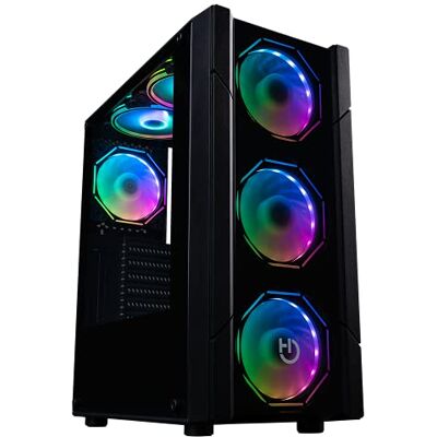 Hiditec Gaming V30 ARGB-chassis, gaming-pc, ATX- en Micro ATX-formaat, zij- en voorvenster van gehard glas, bevat 4 zeshoekige ventilatoren Hiditec Gaming V30 ARGB-chassis, gaming-pc, ATX- en Micro ATX-formaat, zij- en voorvenster van gehard glas, bevat 4 zeshoekige ventilatoren