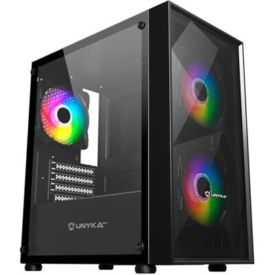 Unykach Micro ATX Gaming MIR B200 behuizing, gehard glas, drie ARGB-ventilatoren en drie USB-poorten Unykach Micro ATX Gaming MIR B200 behuizing, gehard glas, drie ARGB-ventilatoren en drie USB-poorten