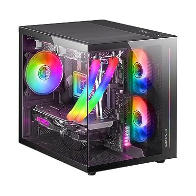 Mars Gaming MARSGAMING MC-VIEW Mini-Tower Gaming Micro-ATX, 90° gehard glas, frameloos, modulaire structuur met dubbele kamer, volledige houder voor vloeistofkoeling Mars Gaming MARSGAMING MC-VIEW Mini-Tower Gaming Micro-ATX, 90° gehard glas, frameloos, modulaire structuur met dubbele kamer, volledige houder voor vloeistofkoeling