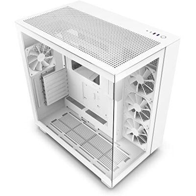 NZXT H9 Flow ATX-behuizing voor gaming-pc met dubbele kamers en geperforeerde bovenkant met hoge luchtstroom, voor- en zijkanten van gehard glas, 360 mm radiatorhouder, wit NZXT H9 Flow ATX-behuizing voor gaming-pc met dubbele kamers en geperforeerde bovenkant met hoge luchtstroom, voor- en zijkanten van gehard glas, 360 mm radiatorhouder, wit