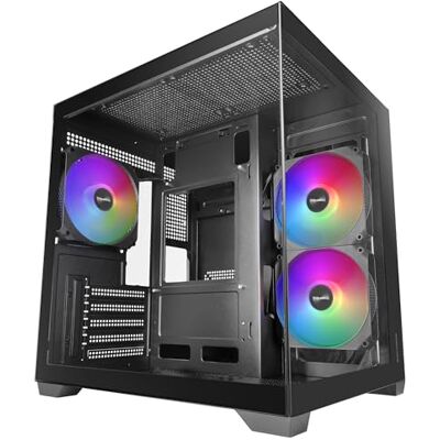Mars Gaming MC-VIEW3, pc-behuizing MicroATX, panoramisch gehard glas, 3 x ARGB-ventilatoren 120 mm, dubbele kamer, houder vloeistofkoeling tot 240 mm, compacte mini-tower met USB-C, zwart Mars Gaming MC-VIEW3, pc-behuizing MicroATX, panoramisch gehard glas, 3 x ARGB-ventilatoren 120 mm, dubbele kamer, houder vloeistofkoeling tot 240 mm, compacte mini-tower met USB-C, zwart