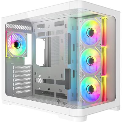 Itek Dark Cave Curved behuizing – Gaming Tower, ATX, 4 x 12 cm ARGB ventilator, 2 x USB3, Type-C, Side & Front Panel Temp Glass, White Edition Itek Dark Cave Curved behuizing – Gaming Tower, ATX, 4 x 12 cm ARGB ventilator, 2 x USB3, Type-C, Side & Front Panel Temp Glass, White Edition