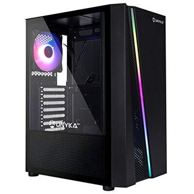Unykach Behuizing voor ATX GLAYZE Gaming-pc, ARGB-front, zijwand van gehard glas, 1 RGB-ventilator 120 mm, montagesysteem, 1 x USB 3.0 en 2 x USB 2.0 Unykach Behuizing voor ATX GLAYZE Gaming-pc, ARGB-front, zijwand van gehard glas, 1 RGB-ventilator 120 mm, montagesysteem, 1 x USB 3.0 en 2 x USB 2.0