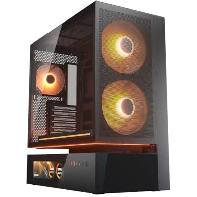 COUGAR CFV235 Mesh Vision Mid‑Tower zwart Mesh front, 9,16 inch IPS-display, ATX/CEB, 270° luchtstroom, 2 x 160 mm ARGB-ventilatoren, 400 mm GPU, USB‑C COUGAR CFV235 Mesh Vision Mid‑Tower zwart Mesh front, 9,16 inch IPS-display, ATX/CEB, 270° luchtstroom, 2 x 160 mm ARGB-ventilatoren, 400 mm GPU, USB‑C