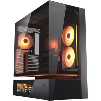 COUGAR CFV235 Vision Mid-Tower zwart 9,16 inch LCD-display, ATX/CEB, hoge luchtstroom, 4 ARGB PWM-ventilatoren, 430 mm GPU, USB‑C COUGAR CFV235 Vision Mid-Tower zwart 9,16 inch LCD-display, ATX/CEB, hoge luchtstroom, 4 ARGB PWM-ventilatoren, 430 mm GPU, USB‑C