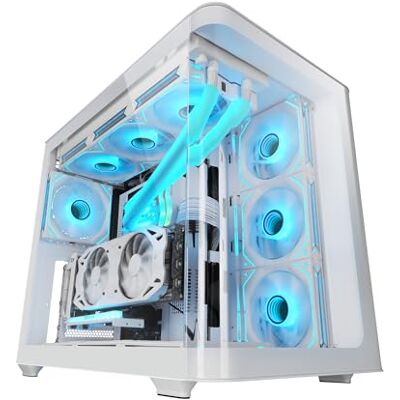 Mars Gaming MARSGAMING MC-Fusion, Gaming ATX-behuizing, compleet zijvenster en voorkant van gehard glas, continu gebogen, semi-toren PC dubbele slaapkamer, houder voor vloeistofkoeling, geoptimaliseerde binnenruimte, wit Mars Gaming MARSGAMING MC-Fusion, Gaming ATX-behuizing, compleet zijvenster en voorkant van gehard glas, continu gebogen, semi-toren PC dubbele slaapkamer, houder voor vloeistofkoeling, geoptimaliseerde binnenruimte, wit