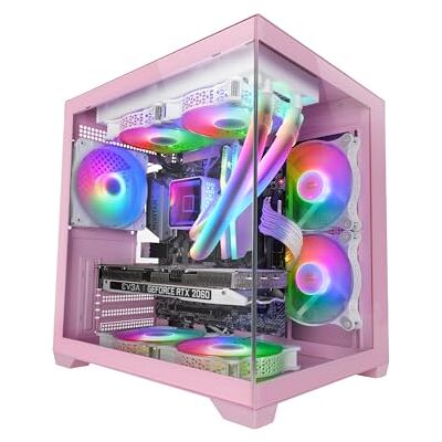 Mars Gaming MC-VIEW2 Gaming behuizing MicroATX, dubbel continu gehard glas zonder frame, 1 x FRGB-ventilator achter 120 mm, houder voor vloeistofkoeling tot 240 mm, structuur met dubbele kamer, roze Mars Gaming MC-VIEW2 Gaming behuizing MicroATX, dubbel continu gehard glas zonder frame, 1 x FRGB-ventilator achter 120 mm, houder voor vloeistofkoeling tot 240 mm, structuur met dubbele kamer, roze