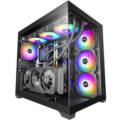 Mars Gaming MCV5, ATX pc-behuizing, panoramisch gehard glas, 4 x 120 mm ARGB-ventilatoren, 7 horizontale PCI-sleuven + 2 verticale PCI-slots, compatibel met moederborden met stekker Mars Gaming MCV5, ATX pc-behuizing, panoramisch gehard glas, 4 x 120 mm ARGB-ventilatoren, 7 horizontale PCI-sleuven + 2 verticale PCI-slots, compatibel met moederborden met stekker