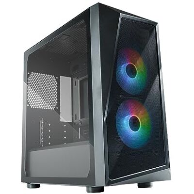 Cooler Master CMP 320 PC Case Mini Tower chassis met 2 ARGB 120 mm micro-ATX-ventilatoren, zijwand van gehard glas, veelzijdige opties en componentenhouder, PSU-bescherming Cooler Master CMP 320 PC Case Mini Tower chassis met 2 ARGB 120 mm micro-ATX-ventilatoren, zijwand van gehard glas, veelzijdige opties en componentenhouder, PSU-bescherming