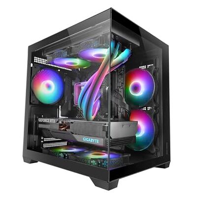 Mars Gaming MC-VIEW2 Gaming behuizing MicroATX, dubbel continu gehard glas zonder frame, 1 x FRGB-ventilator achter 120 mm, houder voor vloeistofkoeling tot 240 mm, structuur met dubbele kamer, zwart Mars Gaming MC-VIEW2 Gaming behuizing MicroATX, dubbel continu gehard glas zonder frame, 1 x FRGB-ventilator achter 120 mm, houder voor vloeistofkoeling tot 240 mm, structuur met dubbele kamer, zwart