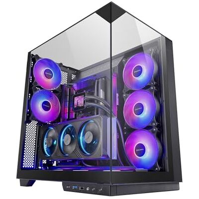 Mars Gaming MC-3GF, ATX gaming-behuizing, drievoudig gehard glas, 2 x 120 mm ARGB-ventilator achter, verticale houder voor grafische kaarten, pc-toren vloeistofkoeling tot 360 mm, zwart Mars Gaming MC-3GF, ATX gaming-behuizing, drievoudig gehard glas, 2 x 120 mm ARGB-ventilator achter, verticale houder voor grafische kaarten, pc-toren vloeistofkoeling tot 360 mm, zwart