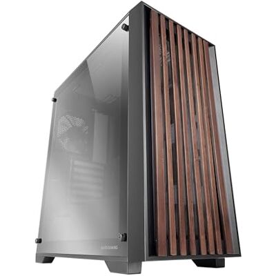 Mars Gaming MC-Wood, PC-behuizing ATX, frontpaneel van hout, zijraam van verchroomd glas, FDB-ventilator 120 mm, vloeistofkoeling tot 360 mm, dubbele kamer, halve toren, pc, zwart Mars Gaming MC-Wood, PC-behuizing ATX, frontpaneel van hout, zijraam van verchroomd glas, FDB-ventilator 120 mm, vloeistofkoeling tot 360 mm, dubbele kamer, halve toren, pc, zwart