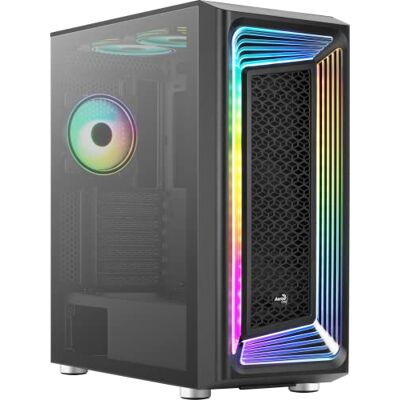 Aerocool Interstellar, Semi-Tower ATX RGB, 3 PWM-ventilatoren 120 mm ARGB + 2 ventilatoren 120 mm, venster van gehard glas, zwart Aerocool Interstellar, Semi-Tower ATX RGB, 3 PWM-ventilatoren 120 mm ARGB + 2 ventilatoren 120 mm, venster van gehard glas, zwart