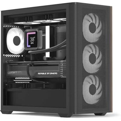 Aerocool D301A Middentower gaming-pc-behuizing, geoptimaliseerde luchtstroom, houten mesh frontpaneel, slank design, met 4 RGB-ventilatoren, compatibel met ASUS en MSI M-ATX moederborden, USB-type Aerocool D301A Middentower gaming-pc-behuizing, geoptimaliseerde luchtstroom, houten mesh frontpaneel, slank design, met 4 RGB-ventilatoren, compatibel met ASUS en MSI M-ATX moederborden, USB-type