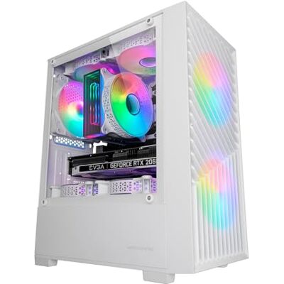 Mars Gaming MARSGAMING MC-VORTEX, MicroATX gaming-behuizing, geometrisch mesh-front, zijwand van gehard glas, 3 x 120 mm FRGB regenboogventilatoren, compacte mini-toren met dubbele kamer, wit Mars Gaming MARSGAMING MC-VORTEX, MicroATX gaming-behuizing, geometrisch mesh-front, zijwand van gehard glas, 3 x 120 mm FRGB regenboogventilatoren, compacte mini-toren met dubbele kamer, wit