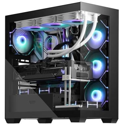 darkFlash ATX Mid-Tower PC-behuizing, Vooraf Geïnstalleerde PWM-ventilatoren, Full View Glas Gaming PC Case, ondersteunt tot 360 mm AIO (DS900) (4 PWM ARGB-ventilatoren, zwart) darkFlash ATX Mid-Tower PC-behuizing, Vooraf Geïnstalleerde PWM-ventilatoren, Full View Glas Gaming PC Case, ondersteunt tot 360 mm AIO (DS900) (4 PWM ARGB-ventilatoren, zwart)