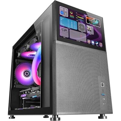 Mars Gaming MC-LCD Compacte micro-ATX pc-behuizing, 8 inch IPS LCD-display, zijrooster, boven- en voorkant, zijvenster van gehard glas, mini-speeltoren met modulair paneel, zwart Mars Gaming MC-LCD Compacte micro-ATX pc-behuizing, 8 inch IPS LCD-display, zijrooster, boven- en voorkant, zijvenster van gehard glas, mini-speeltoren met modulair paneel, zwart