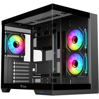 Itek Case DARK CAVE DS Gaming ATX-behuizing, 3 x 12 cm ARGB-ventilator, 2 x USB 3, 1 x Type-C, gehard glas voor en zijkant Itek Case DARK CAVE DS Gaming ATX-behuizing, 3 x 12 cm ARGB-ventilator, 2 x USB 3, 1 x Type-C, gehard glas voor en zijkant