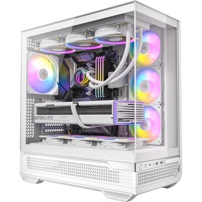 Antec C7 ARGB wit, RTX 40 GPU-ondersteuning, 4 x 120 mm ARGB PWM ventilator inbegrepen, verticale koeling, type C 10 Gbit/s, naadloze voor- en zijpanelen van gehard glas, houder Antec C7 ARGB wit, RTX 40 GPU-ondersteuning, 4 x 120 mm ARGB PWM ventilator inbegrepen, verticale koeling, type C 10 Gbit/s, naadloze voor- en zijpanelen van gehard glas, houder