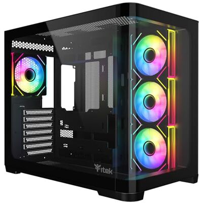 Itek Donkere CURVED-kabels Gaming Tower, ATX, 4 x 12 cm ARGB-ventilator, 2 x USB3, Type-C, Side & Front Panel Temp Glas Itek Donkere CURVED-kabels Gaming Tower, ATX, 4 x 12 cm ARGB-ventilator, 2 x USB3, Type-C, Side & Front Panel Temp Glas
