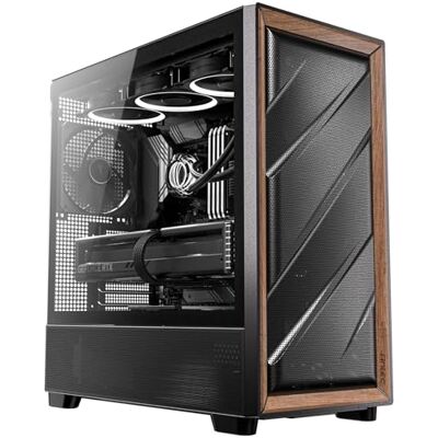 Antec Flux Wood, 5 PWM-ventilatoren inbegrepen, high-air frontpaneel met walnoothout, type C, 420 mm radiator en moederbordhouder met achteraansluiting, tot 9 ventilatoren Antec Flux Wood, 5 PWM-ventilatoren inbegrepen, high-air frontpaneel met walnoothout, type C, 420 mm radiator en moederbordhouder met achteraansluiting, tot 9 ventilatoren