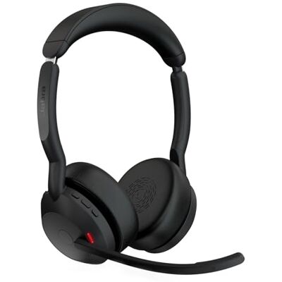 Jabra Evolve2 55 draadloze stereo hoofdtelefoon met oplaadhouder, Air Comfort, ruisonderdrukkende microfoons en ANC, compatibel met uniforme communicatieplatforms zoals Zoom en Google Meet, zwart Jabra Evolve2 55 draadloze stereo hoofdtelefoon met oplaadhouder, Air Comfort, ruisonderdrukkende microfoons en ANC, compatibel met uniforme communicatieplatforms zoals Zoom en Google Meet, zwart