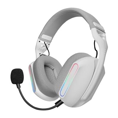 Mars Gaming MHW-PRO ARGB Flow draadloze gaming-headset, 3D 7.1 surround sound, Bluetooth 5.3 + 2,4 GHz + 3,5 mm jackstekker, ultralicht ergonomisch design, dubbele microfoon, platform, wit Mars Gaming MHW-PRO ARGB Flow draadloze gaming-headset, 3D 7.1 surround sound, Bluetooth 5.3 + 2,4 GHz + 3,5 mm jackstekker, ultralicht ergonomisch design, dubbele microfoon, platform, wit