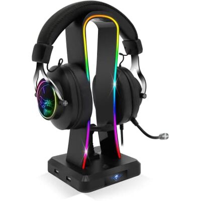 Spirit Of Gamer Sentinel Gaming Headset Stand RGB Multifunctionele Gaming Headset Houder 11 Lichteffecten Compatibel met PC/PS4/Console 4 USB-poorten USB-C kabel en Muiskabelgeleiding inbegrepen Spirit Of Gamer Sentinel Gaming Headset Stand RGB Multifunctionele Gaming Headset Houder 11 Lichteffecten Compatibel met PC/PS4/Console 4 USB-poorten USB-C kabel en Muiskabelgeleiding inbegrepen