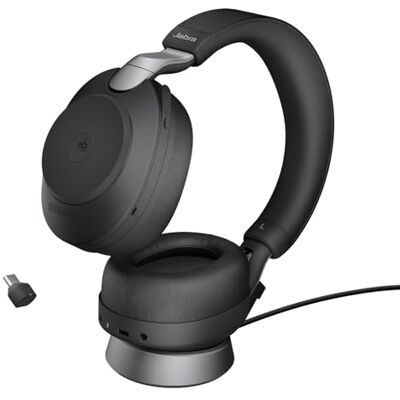 Jabra Evolve2 85 Draadloze PC Headset met Oplaadstandaard, Noise Cancelling Microsoft Teams Certified Stereo Headphones met Langdurige Batterij, USB-C Bluetooth Adapter, Zwart Jabra Evolve2 85 Draadloze PC Headset met Oplaadstandaard, Noise Cancelling Microsoft Teams Certified Stereo Headphones met Langdurige Batterij, USB-C Bluetooth Adapter, Zwart