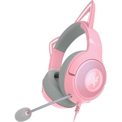 Razer Kraken Kitty V2 bedrade RGB-hoofdtelefoon met kattenoren (responsieve verlichting, HyperClear Cardioïde Microfoon, Triforce 40 mm diafragma, 7.1 surround sound) rozenkwarts Razer Kraken Kitty V2 bedrade RGB-hoofdtelefoon met kattenoren (responsieve verlichting, HyperClear Cardioïde Microfoon, Triforce 40 mm diafragma, 7.1 surround sound) rozenkwarts