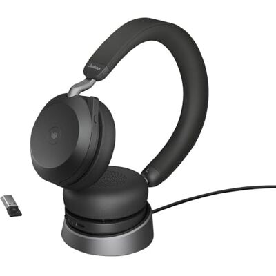 Jabra Evolve2 75 draadloze PC headset met oplaaddock en 8-mic technologie dual-foam stereo headphone met ruisonderdrukking, USB-A Bluetooth-adapter en MS-compatibiliteit zwart Jabra Evolve2 75 draadloze PC headset met oplaaddock en 8-mic technologie dual-foam stereo headphone met ruisonderdrukking, USB-A Bluetooth-adapter en MS-compatibiliteit zwart
