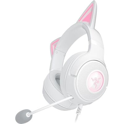 Razer Kraken Kitty V2 bedrade RGB-hoofdtelefoon met Kitty Ears voor gaming en streaming (325 g, TriForce 40 mm Drivers, HyperClear Cardioid Mic, Surround Sound) wit Razer Kraken Kitty V2 bedrade RGB-hoofdtelefoon met Kitty Ears voor gaming en streaming (325 g, TriForce 40 mm Drivers, HyperClear Cardioid Mic, Surround Sound) wit