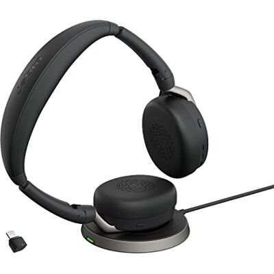 Jabra Evolve2 65 Flex stereo hoofdtelefoon met bluetooth, draadloos oplaadstation, ClearVoice en hybride ANC, compatibel met alle belangrijke Unified Communications platforms, zwart Jabra Evolve2 65 Flex stereo hoofdtelefoon met bluetooth, draadloos oplaadstation, ClearVoice en hybride ANC, compatibel met alle belangrijke Unified Communications platforms, zwart