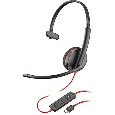 PLT Poly Blackwire 3210 bedrade hoofdtelefoon, ruisonderdrukkende microfoon, ontwerp met één oor, verbinding met PC/Mac via USB-C of USB-A, werkt met teams, zoom PLT Poly Blackwire 3210 bedrade hoofdtelefoon, ruisonderdrukkende microfoon, ontwerp met één oor, verbinding met PC/Mac via USB-C of USB-A, werkt met teams, zoom