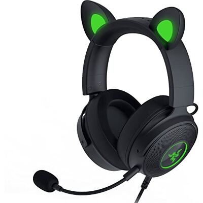 Razer Kraken Kitty V2 Pro Gaming-hoofdtelefoon, bekabeld, RGB, met verwisselbare Kitty-oren (responsieve verlichting bij streaming, 50 mm titanium luidsprekers), zwart Razer Kraken Kitty V2 Pro Gaming-hoofdtelefoon, bekabeld, RGB, met verwisselbare Kitty-oren (responsieve verlichting bij streaming, 50 mm titanium luidsprekers), zwart