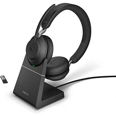 Jabra Evolve2 65 Draadloze PC Headset met oplaadstation UC Certified met Noise Cancelling en lange batterijduur USB-A Bluetooth Adapter Zwart Jabra Evolve2 65 Draadloze PC Headset met oplaadstation UC Certified met Noise Cancelling en lange batterijduur USB-A Bluetooth Adapter Zwart