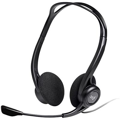 Logitech 960 bedrade headset, stereo-oordopjes met ruisonderdrukkende microfoon, USB, lichtgewicht, bediening in het snoer, pc/Mac/laptop zwart Logitech 960 bedrade headset, stereo-oordopjes met ruisonderdrukkende microfoon, USB, lichtgewicht, bediening in het snoer, pc/Mac/laptop zwart