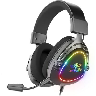 Spirit Of Gamer Elite H40, RGB gaming headset met afneembare microfoon voor pc, PS5, PS4, Xbox, Switch, stereo audio, 3,5 mm jack-uitgang, HP 40 mm, ultralicht, nylon hoofdband en oorkussens, zwart Spirit Of Gamer Elite H40, RGB gaming headset met afneembare microfoon voor pc, PS5, PS4, Xbox, Switch, stereo audio, 3,5 mm jack-uitgang, HP 40 mm, ultralicht, nylon hoofdband en oorkussens, zwart