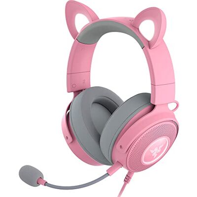 Razer Kraken Kitty V2 Pro Gaming-hoofdtelefoon, bekabeld, RGB, met verwisselbare Kitty-oren (responsieve verlichting bij streaming, 50 mm titanium luidsprekers), rozenkwarts Razer Kraken Kitty V2 Pro Gaming-hoofdtelefoon, bekabeld, RGB, met verwisselbare Kitty-oren (responsieve verlichting bij streaming, 50 mm titanium luidsprekers), rozenkwarts