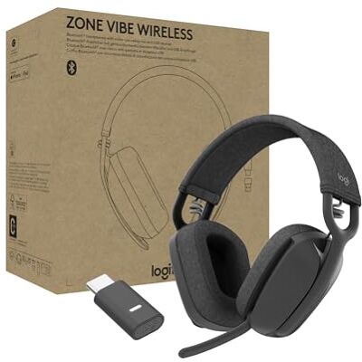 Logitech Zone Vibe Wireless Bluetooth-headset met microfoon en ruisonderdrukking, USB-A, USB-C voor Google Meet, Google Voice, Zoom, Mac/PC Logitech Zone Vibe Wireless Bluetooth-headset met microfoon en ruisonderdrukking, USB-A, USB-C voor Google Meet, Google Voice, Zoom, Mac/PC