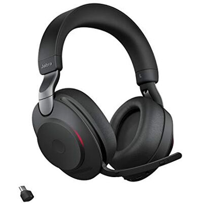 Jabra Evolve2 85 Draadloze pc-hoofdtelefoon, UC-gecertificeerde stereo-hoofdtelefoon met ruisonderdrukking met lange batterijduur, USB-C-bluetooth-adapter, zwart Jabra Evolve2 85 Draadloze pc-hoofdtelefoon, UC-gecertificeerde stereo-hoofdtelefoon met ruisonderdrukking met lange batterijduur, USB-C-bluetooth-adapter, zwart