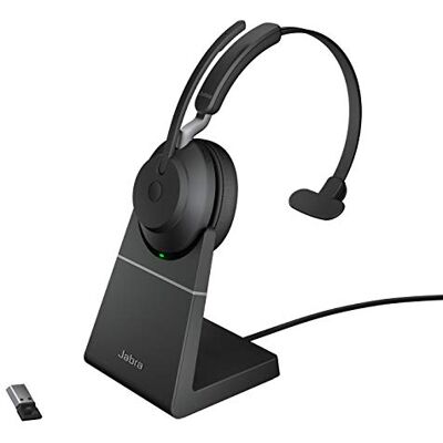 Jabra Evolve2 65 Draadloze PC Headset met oplaadstation Mono UC Certified met Noise Cancelling en lange batterijduur USB-A Bluetooth Adapter Zwart Jabra Evolve2 65 Draadloze PC Headset met oplaadstation Mono UC Certified met Noise Cancelling en lange batterijduur USB-A Bluetooth Adapter Zwart