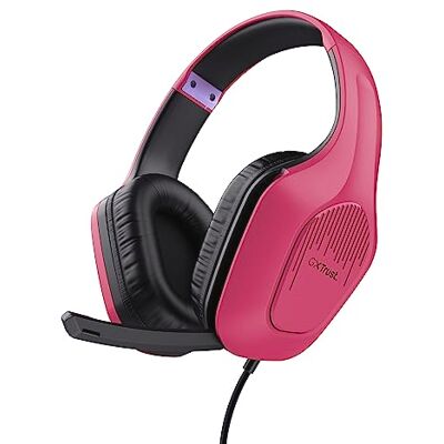 GXTrust Trust Gaming GXT 415P Zirox Gaming-headset met 50 mm drivers voor pc, Xbox, PS4, PS5, Switch, Mobile, 3,5 mm jack-audio, 2 m kabel, bekabelde over-ear gaming-headset met microfoon, roze GXTrust Trust Gaming GXT 415P Zirox Gaming-headset met 50 mm drivers voor pc, Xbox, PS4, PS5, Switch, Mobile, 3,5 mm jack-audio, 2 m kabel, bekabelde over-ear gaming-headset met microfoon, roze